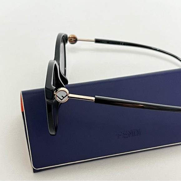 Authentic Fendi 56mm Round Sunglasses - Black W/ Grey Blue Shades - New W/ Case